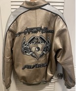 AVIREX Men&#39;s Leather Jacket M Authentic Y2K Gold Silver TEMPLE OF INNER ... - $683.85 CAD