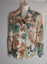 Alfred Dunner Tropical Print Pockets Button Down Embellished Jacket Top Size 10P - £14.42 GBP