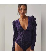 Free People Magic Hour Bodysuit Deep Sea Purple Combo Velvet Burnout Sma... - $834.44 MXN