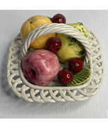 VTG Woven Lattice Italian CeramicFruit Basket W Handle Centerpiece Flawed - $19.75