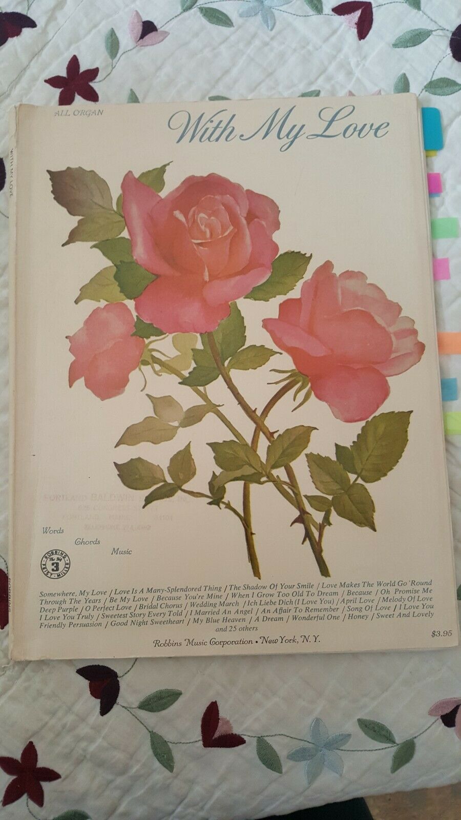 All Organ With My Love Songbook With Lyrics. 1968 - $3.91