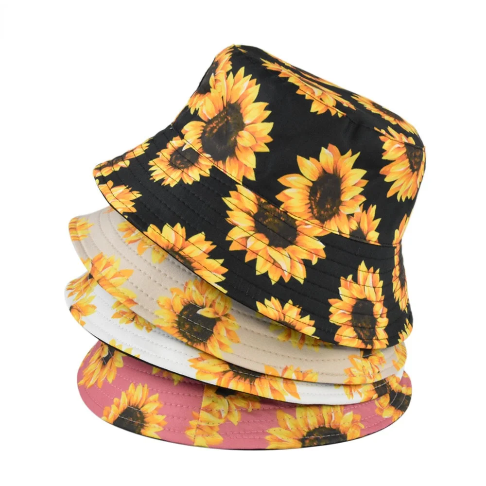 New Sunflower Double-sided Bucket Hat Women Men Harajuku Female Bob Printed - £10.76 GBP+