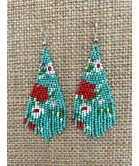 Handmade Miyuki Seed Bead Fringe Dangling Earrings Desert Aqua Floral NWT - $25.00