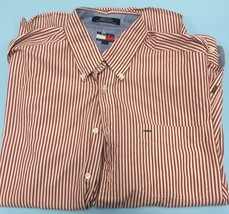 Tommy Hilfiger Long Sleeve Men&#39;s Shirt Size L Red &amp; White striped - £10.12 GBP