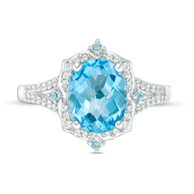Enchanted Disney Swiss Blue Topaz and Diamond Accent Vintage-Style Promise Ring - £95.12 GBP
