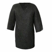 Medieval Flat Riveted Chain Mail Armor Shirt Black Chainmail Large Reena... - $281.83