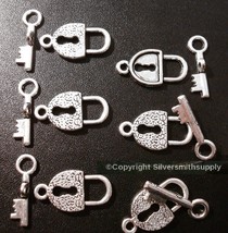 6 Silver plated 21mm Padlock and key toggle clasps make necklaces anklets fpc315 - £1.51 GBP