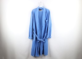 Vintage 70s Streetwear Mens Medium Distressed Velour Belted Bath Robe Bl... - £46.70 GBP