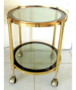 Vintage 1960&#39;s Hollywood Regency Round Brass and Smoked Glass Tray Top B... - $483.16 CAD