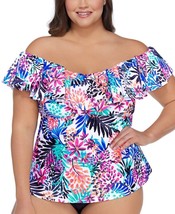 Tankini Swim Top White Multicolor Print Plus Size 16W ISLAND ESCAPE $44 ... - £7.16 GBP