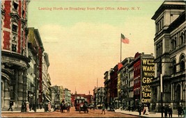 Vtg Postcard Albany New York NY Looking North On Broadway From Post Office - £5.26 GBP