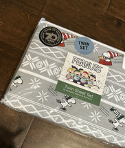 Peanuts Snoopy Christmas Holidays Sheet Set Twin Gray Snowflake Brand New 4 Pc - £31.86 GBP