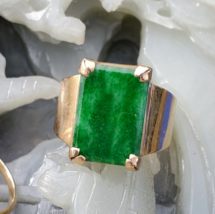 Earth mined Jade Antique Engagement Ring Victorian Deco 18k Gold Setting SIZE 6 - £20,096.33 GBP