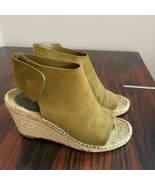 CELINE Suede Olive Green Open Toe Wedge Sandals SZ 6 Made in Spain EUC - £76.62 GBP