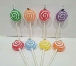 Christmas Swirl Sugar Coated Candy Lollipop Tree Ornaments Candyland Plastic S/8 - £13.99 GBP
