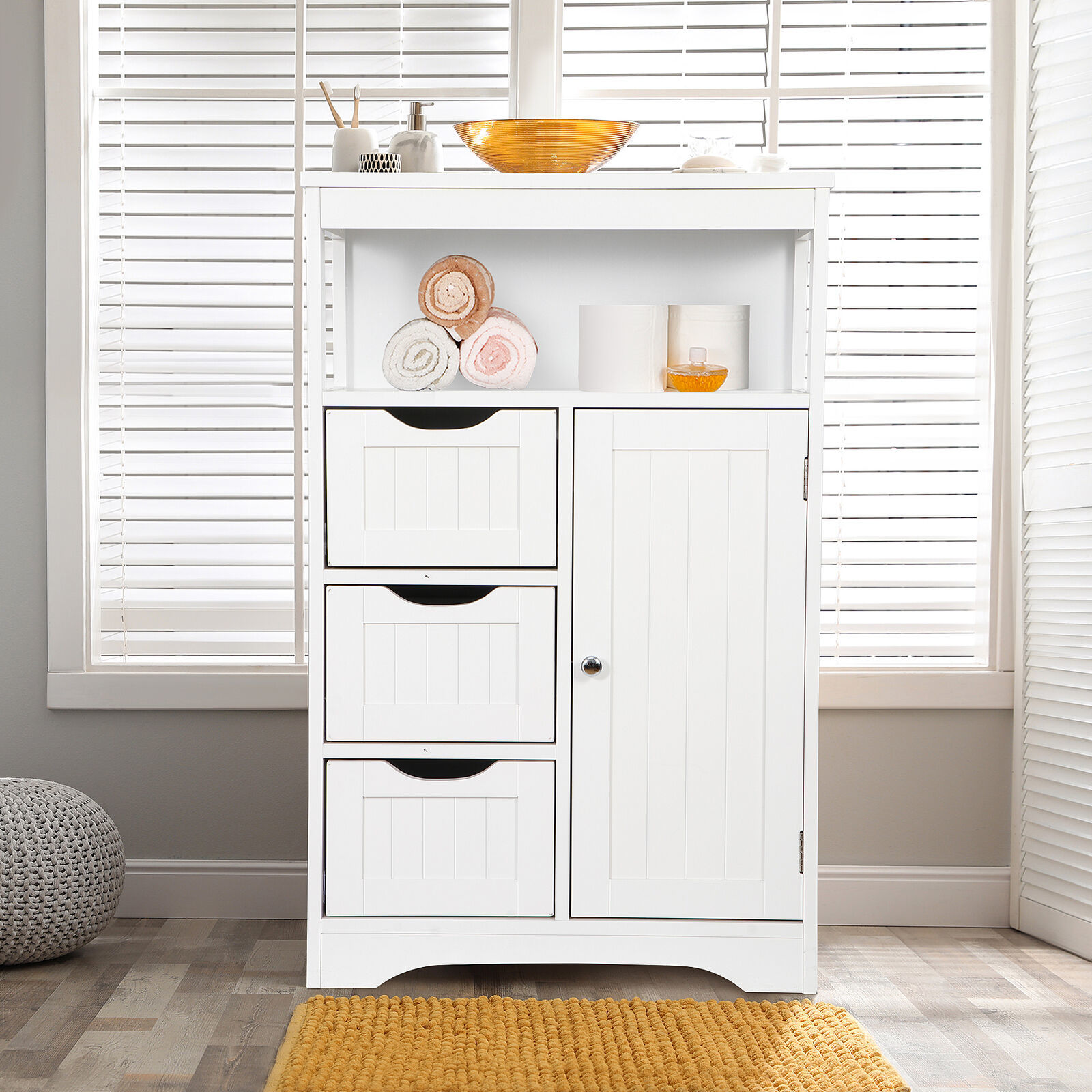 Primary image for Bathroom Freestanding Storage Cabinet Mdf Frame With 3 Drawers And 1 Door