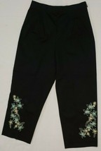 Black Capris Embroidered Kim Rogers Signature Pants Pleated Size 10 Crops - £10.84 GBP