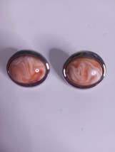 Vintage Orange Cream Swirl Goldtone Clip-on Earrings Unmarked - $145.74 MXN