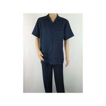 Men 2pc Walking Leisure Suit Short Sleeves By DREAMS 256-01 Solid Navy Blue image 7