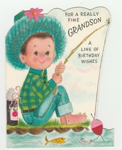 Vintage Birthday Card Fishing Boy Glitter on Hat 1960&#39;s Hallmark - $9.89