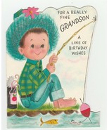 Vintage Birthday Card Fishing Boy Glitter on Hat 1960&#39;s Hallmark - £7.88 GBP