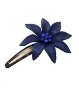 Trendy Navy Blue Genuine Leather Lily Flower Barrette Hair Clip - £6.94 GBP