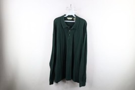 Vintage 90s Eddie Bauer Mens 2XL Faded Pique Cotton Long Sleeve Rugby Polo Green - £38.89 GBP