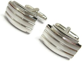 Geoffrey Beene Silver Tone Ribbed Polished Cufflinks IOB Pre-Owned - £23.72 GBP