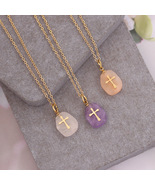 Stainless steel chain Crystal cross natural stone pendant necklace Clavi... - £27.23 GBP