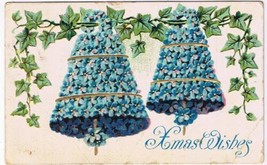 Holiday Postcard Embossed Christmas Xmas Wishes Forget Me Not Bells Ivy - £2.31 GBP