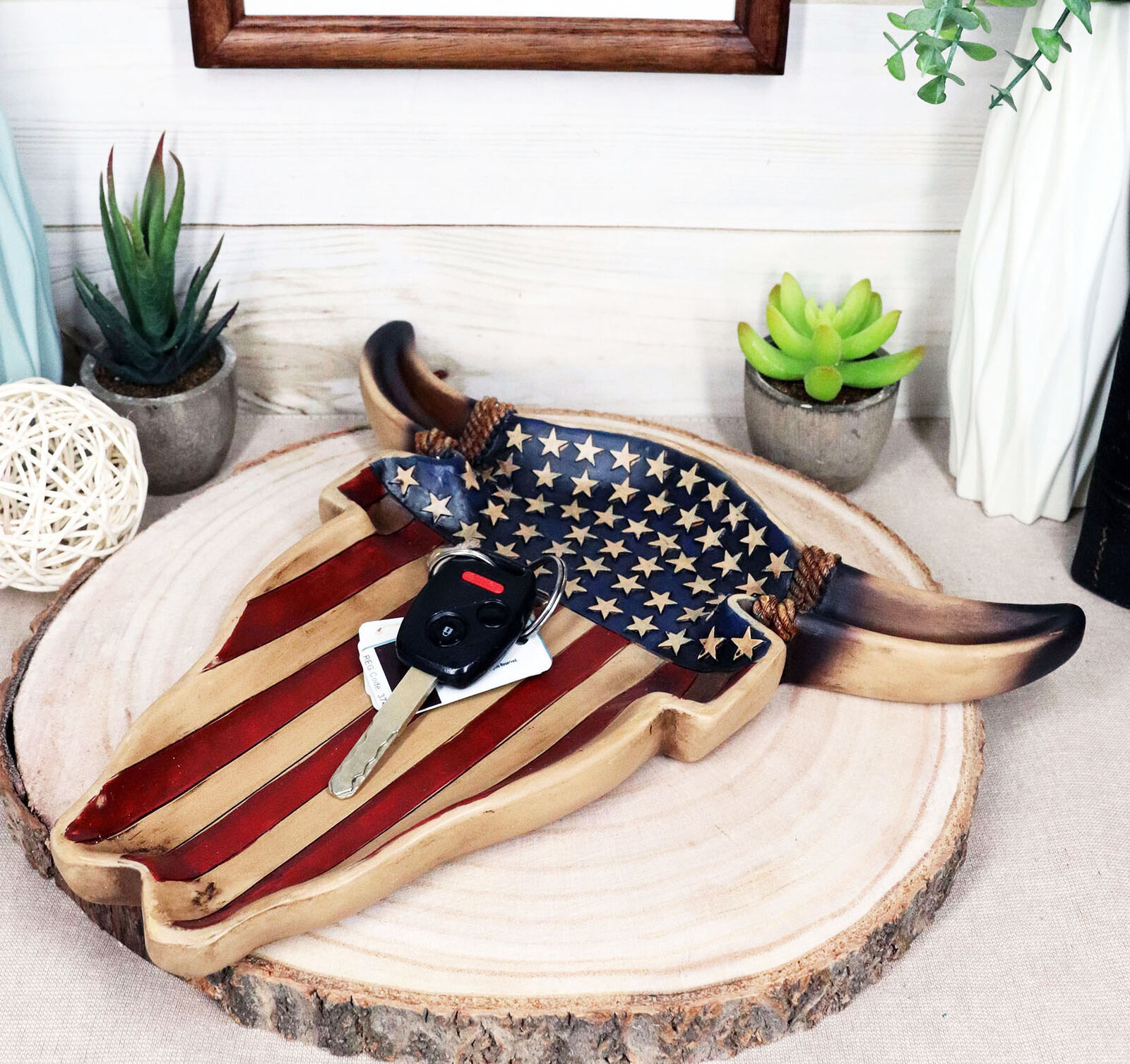 Large Western Rustic Patriotic US Stars Stripes Flag Cow Skull Jewelry D... - $21.99