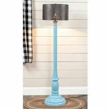 Brinton wood Floor Lamp in Misty Blue finish with tin Drum Shade - $789.99