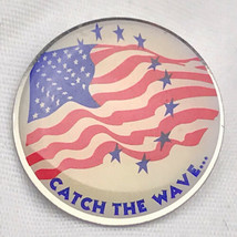 Catch The Wave USA Flag Round Vintage Pin - £7.93 GBP