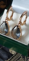 Vintage 1990-s 14 Ct Rolled Gold Grey Quartz Earrings-Hallmarked 585 RG - £53.49 GBP