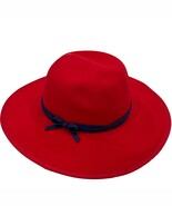 Janie and Jack Red Wide Brim Hat Blue Trim for Girls NWT 4-5 - $24.00