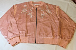 Honey Punch Womens Juniors Jacket L large satin floral bomber coat pink coral *^ - £34.47 GBP