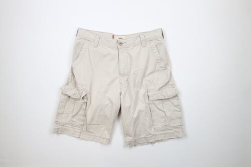 Primary image for Vintage Y2K 2003 Levis Mens 34 Distressed Heavyweight Cargo Shorts Beige Cotton