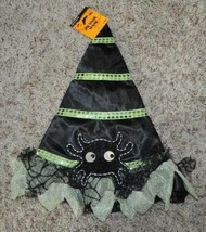 Girls Witch Hat Green Spider Soft Satiny Halloween Accessory - £3.91 GBP