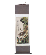 Chinese Hanging Tiger Silk Scroll w/box 64”x19” Wooden Roller Is 22.5” Used - $74.25