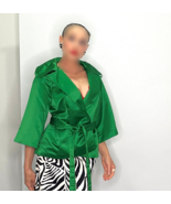 Green Designer Kimono Jacket Tie Waist Satin Evening Jacket 3/4 Sleeves - €237,78 EUR