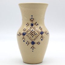 Berber Tribe Bud Vase 2005 4.5 inch Blue Brown Geometric Signed  Morocco... - $12.79