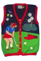 Cotton Salsa Golf Curvy Woman Caddy Knit Sweater 3D Hand Made Peru Vest XL - £35.12 GBP