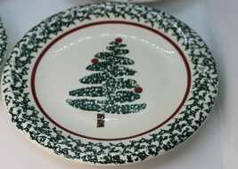 FURIO Sponged Christmas Tree Dessert Salad Plates Italy 8&quot; Handcrafted s... - $18.49
