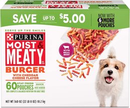 Purina Moist &amp; Meaty Burger with Cheddar Cheese Flavor Dog Food, 60 ct./... - £34.36 GBP