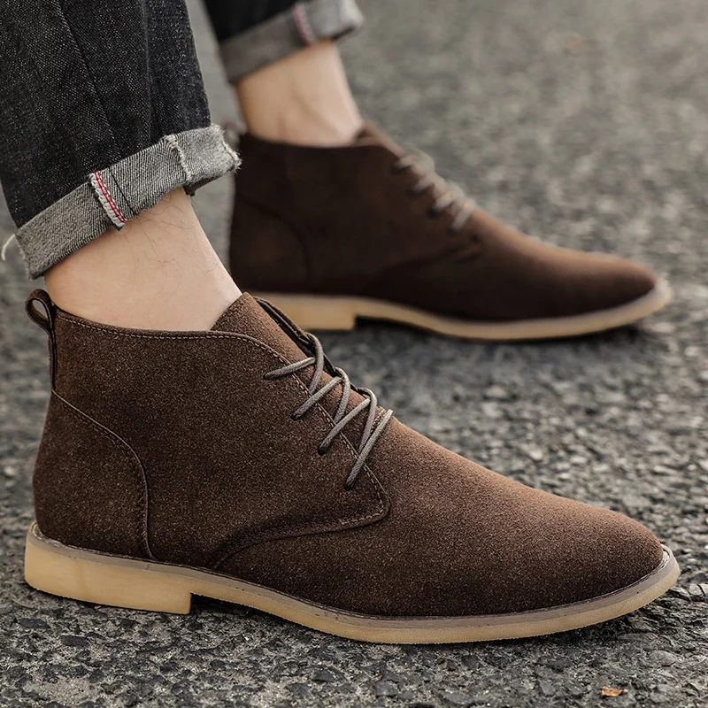 Ankle Boots For Men Winter Boot Lace Up British Style Classic Suede Boot... - $58.53