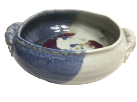 Studio Art Clay Pottery 2-Handled Glazed Signed Abstract Bowl Design 9.5” wide - £21.34 GBP