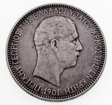 1901-A Kreta 5 Drachmai Silbermünze IN VF, Km 9 - £106.82 GBP