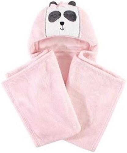 New HUDSON Baby HOODED PLUSH BLANKET Soft Poly Pink Panda Cozy Infant Girl NWT