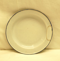 Vintage Graniteware Enamelware Dinner Plate White / Blue Primitive Kitchen Tool - £13.44 GBP