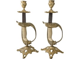 c1920&#39;s WWI Imperial German Navy Lion&#39;s Head Sword candle holders - £369.42 GBP